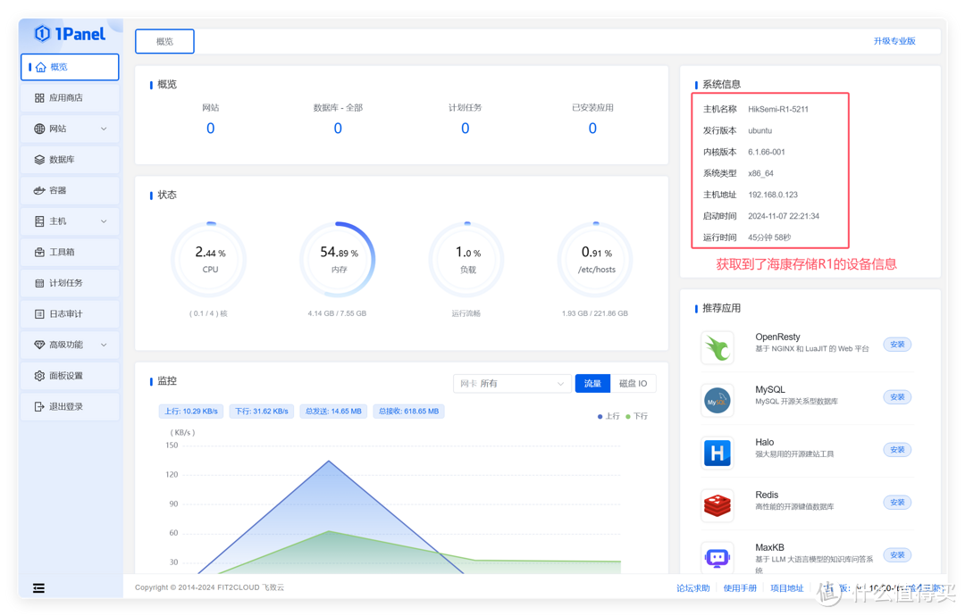 含159款内置应用的NAS管理面板，集建站、Web、容器管理、服务器管理于一体，NAS值得部署的「1Panel」